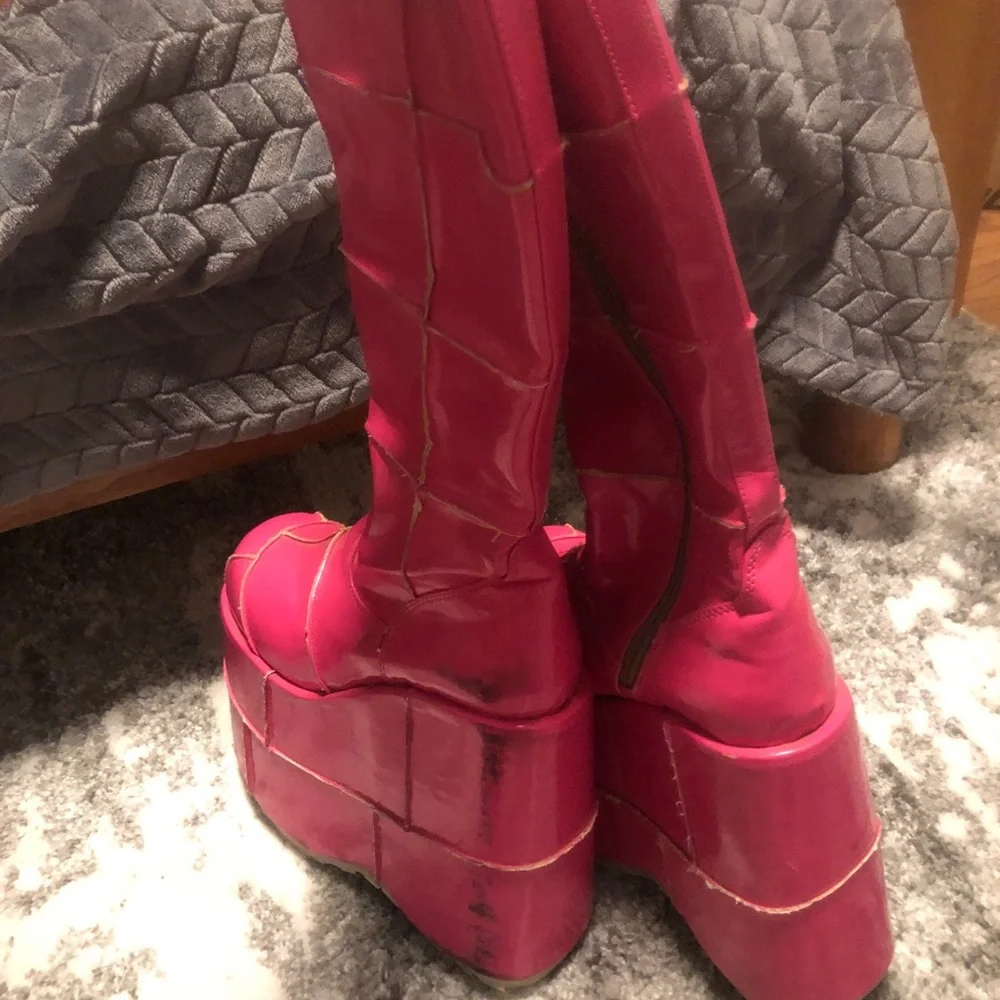 Platform Knee-High Boots in Bright Pink